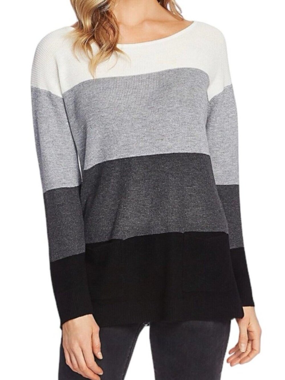 Vince Camuto Women Waffle Stitch Tunic Sweater~Size XXL~Black Stripe~ L1 05